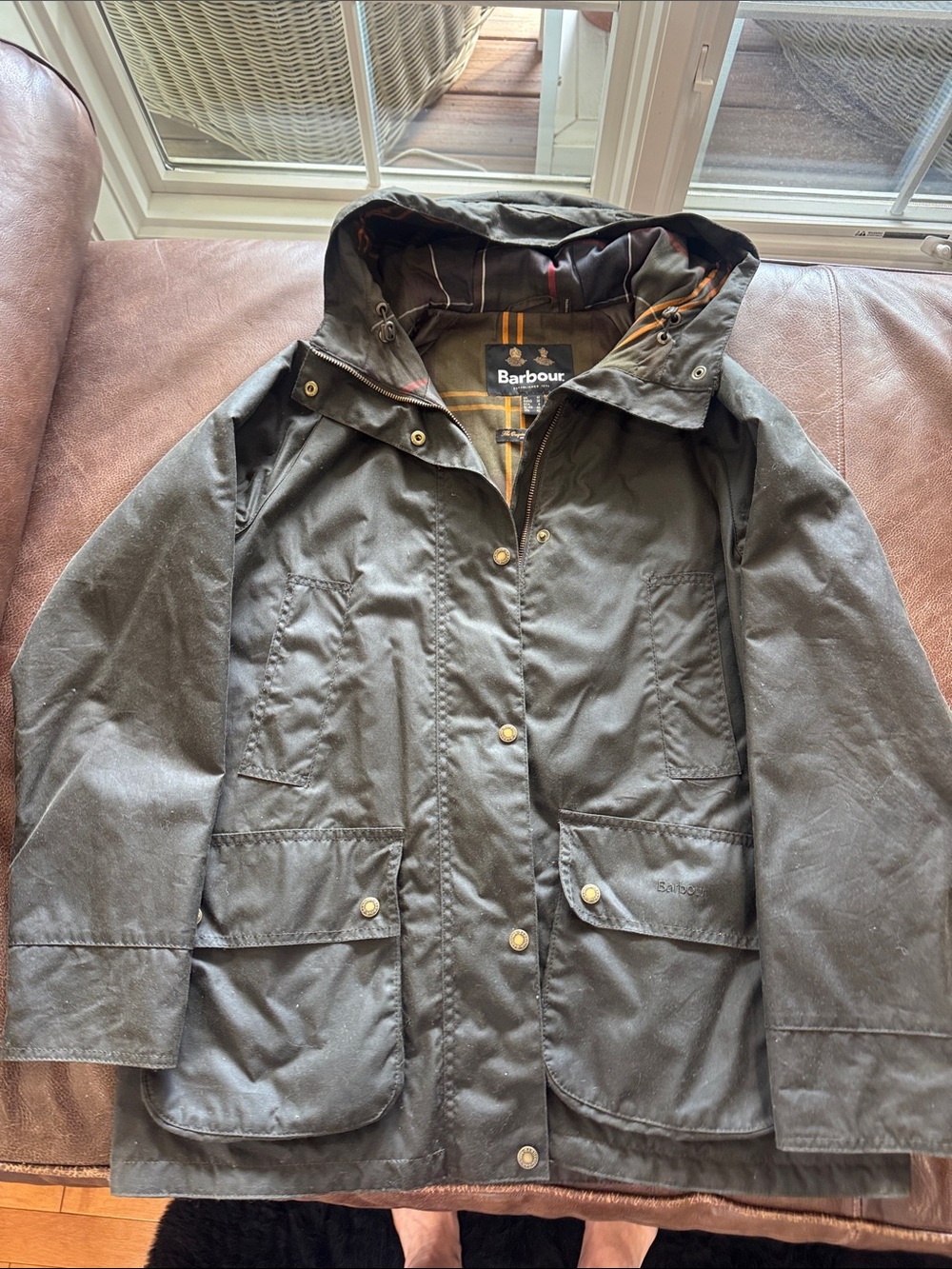 Barbour Dark Olive Hooded Waxed Utility Jacket
